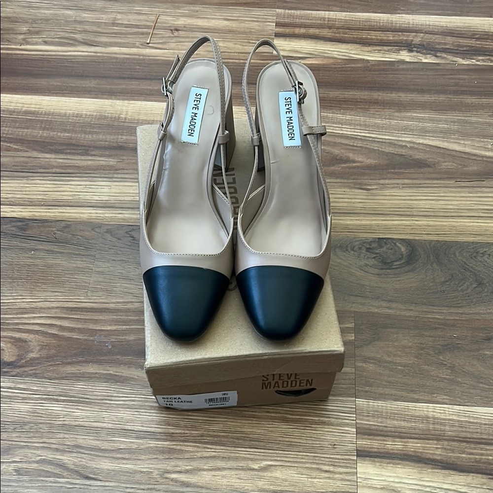 Steve Madden Women's Tan and Black Slingback Heels